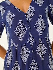 Roman Blue Petite Border Print Tiered Dress - Image 5 of 5