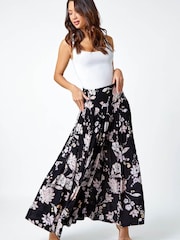 Roman Black Floral Wide Leg Palazzo Trousers - Image 2 of 5