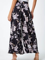 Roman Black Floral Wide Leg Palazzo Trousers - Image 4 of 5