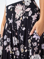 Roman Black Floral Wide Leg Palazzo Trousers - Image 5 of 5