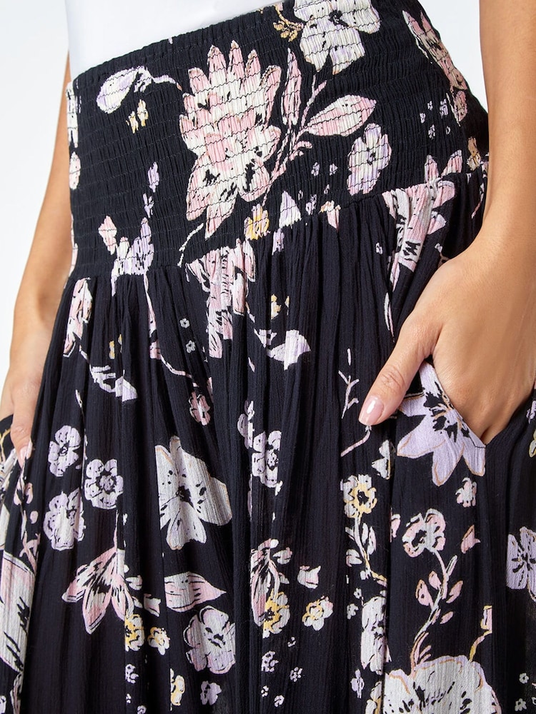 Roman Black Floral Wide Leg Palazzo Trousers - Image 5 of 5