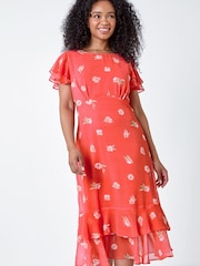 Roman Orange Petite Floral Frill Tiered Midi Dress - Image 2 of 5