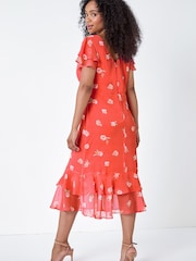 Roman Orange Petite Floral Frill Tiered Midi Dress - Image 3 of 5