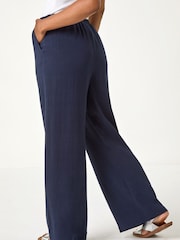 Roman Blue Petite Linen Mix Wide Leg Trouser - Image 3 of 5