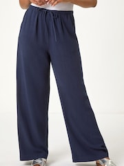 Roman Blue Petite Linen Mix Wide Leg Trouser - Image 4 of 5