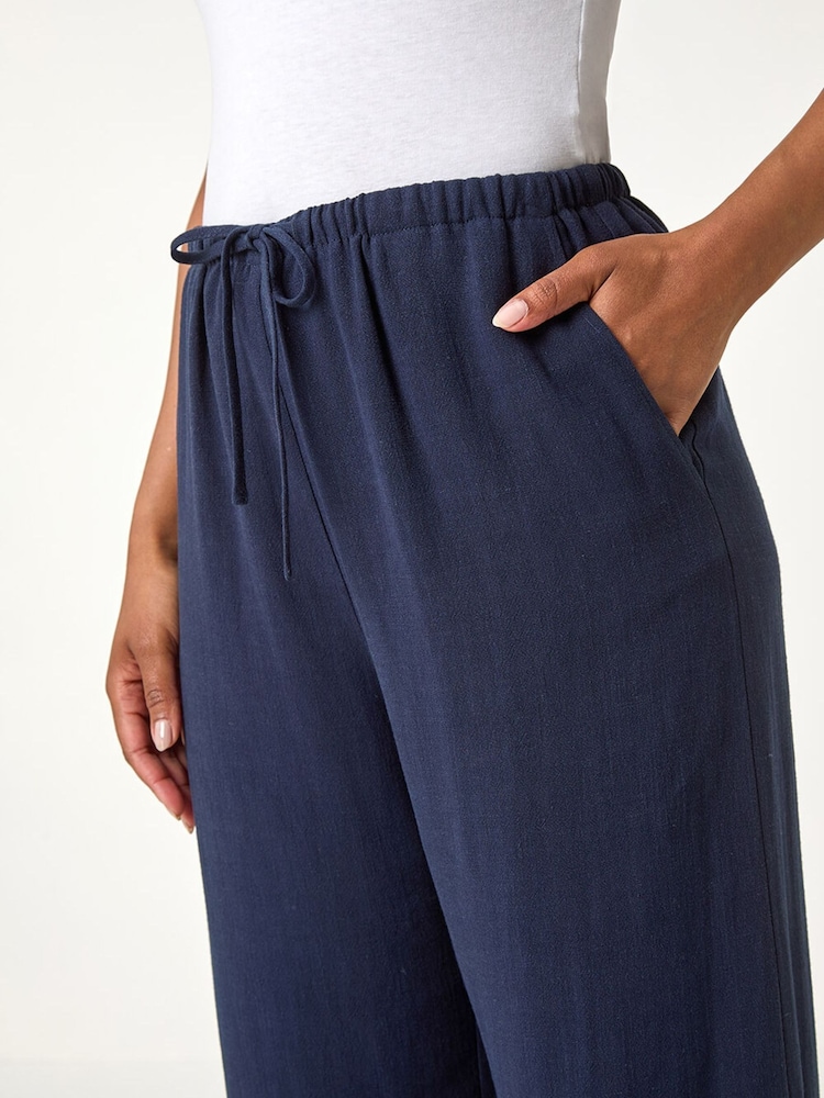Roman Blue Petite Linen Mix Wide Leg Trouser - Image 5 of 5