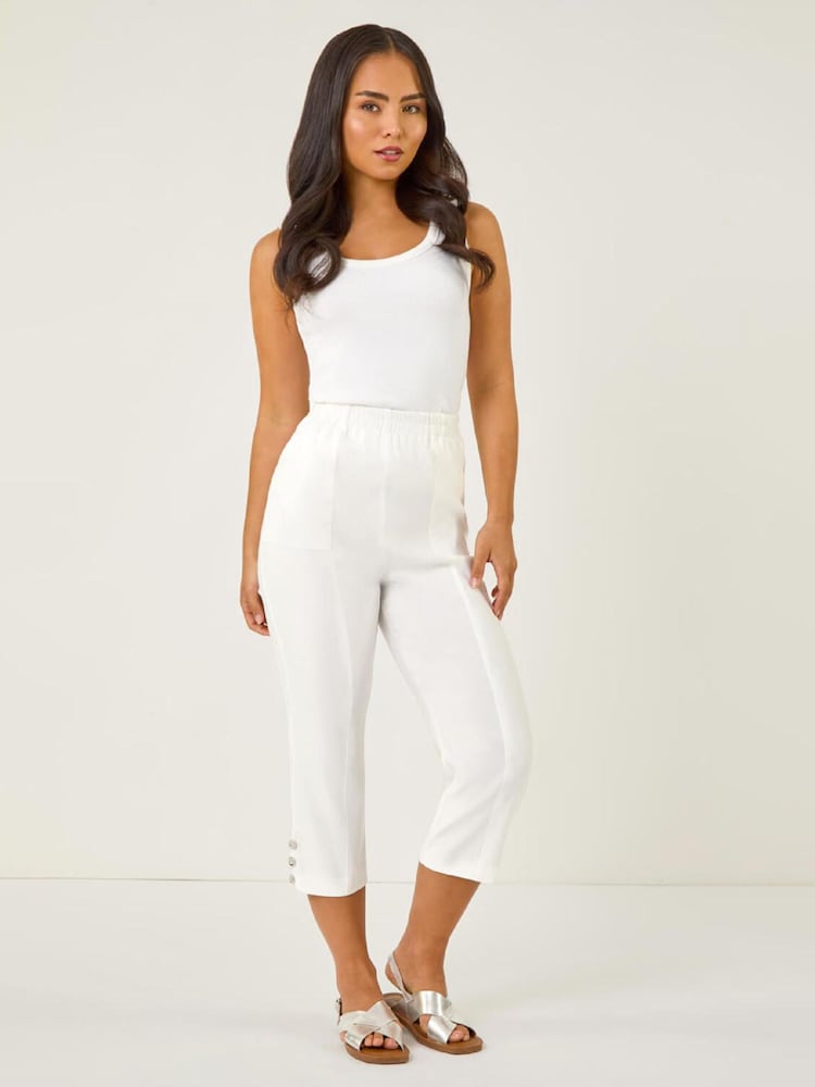 Roman White Bengaline Cropped Trousers - Image 2 of 5
