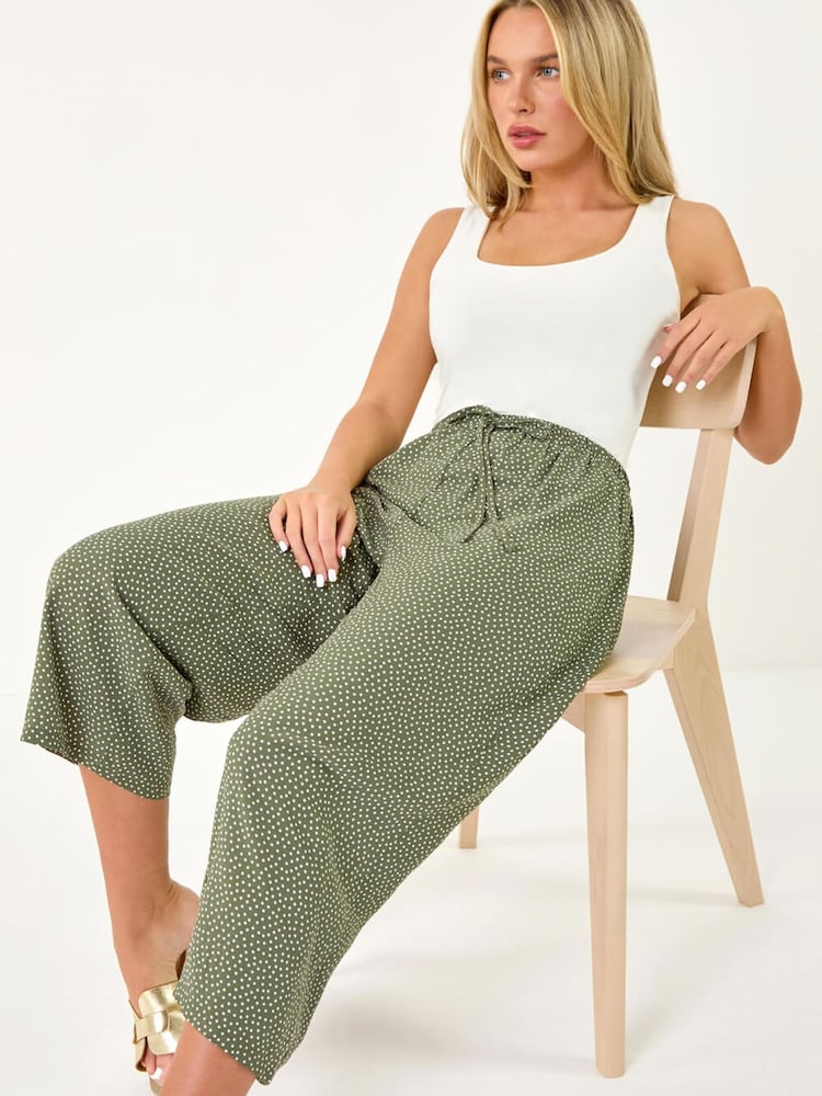 Roman Green Petite Spot Print Stretch Culottes - Image 1 of 5 Roman Green Petite Spot Print Stretch Culottes - Image 1 of 5