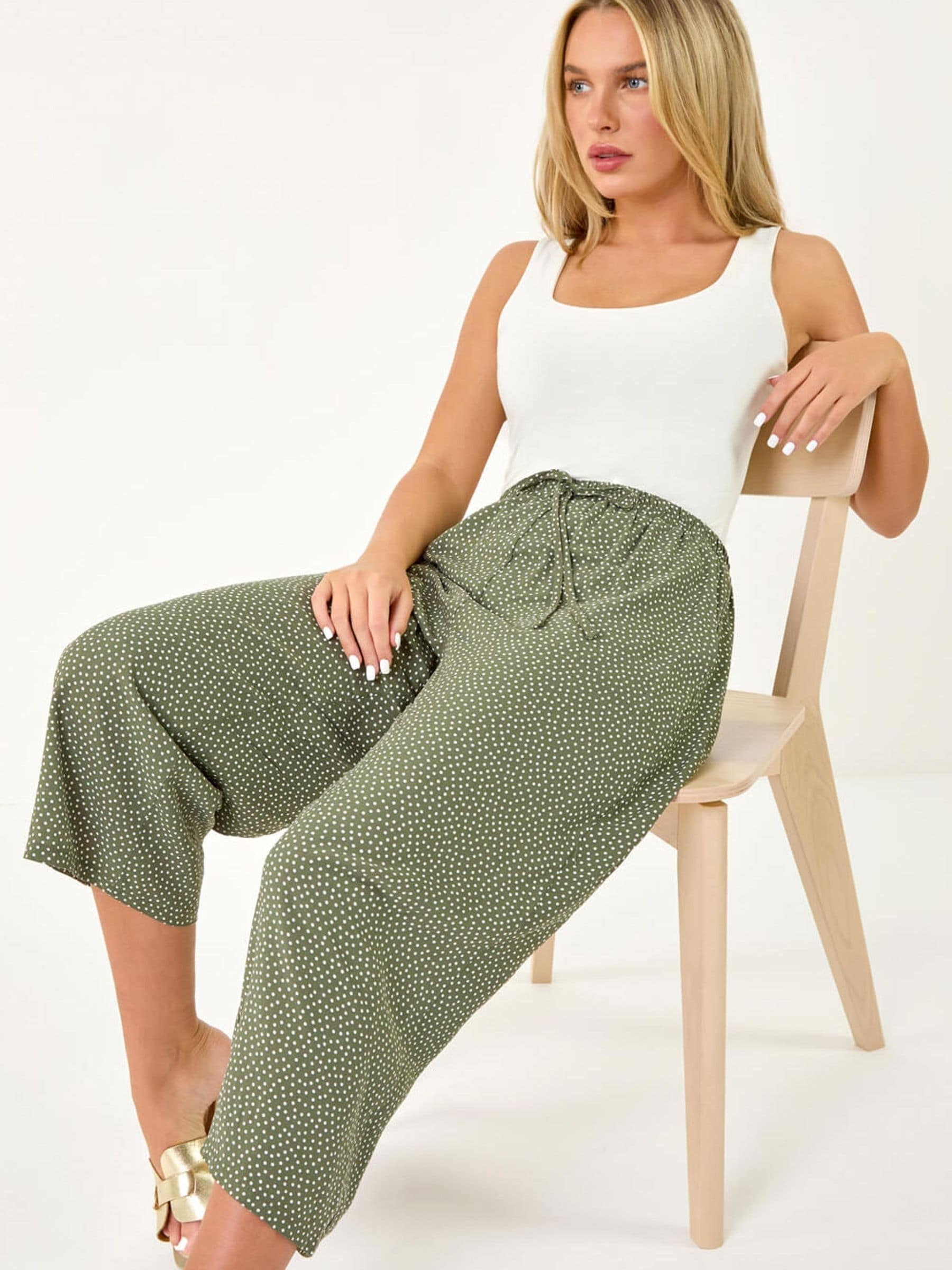 Buy Roman Green Petite Spot Print Stretch Culottes from Next USA