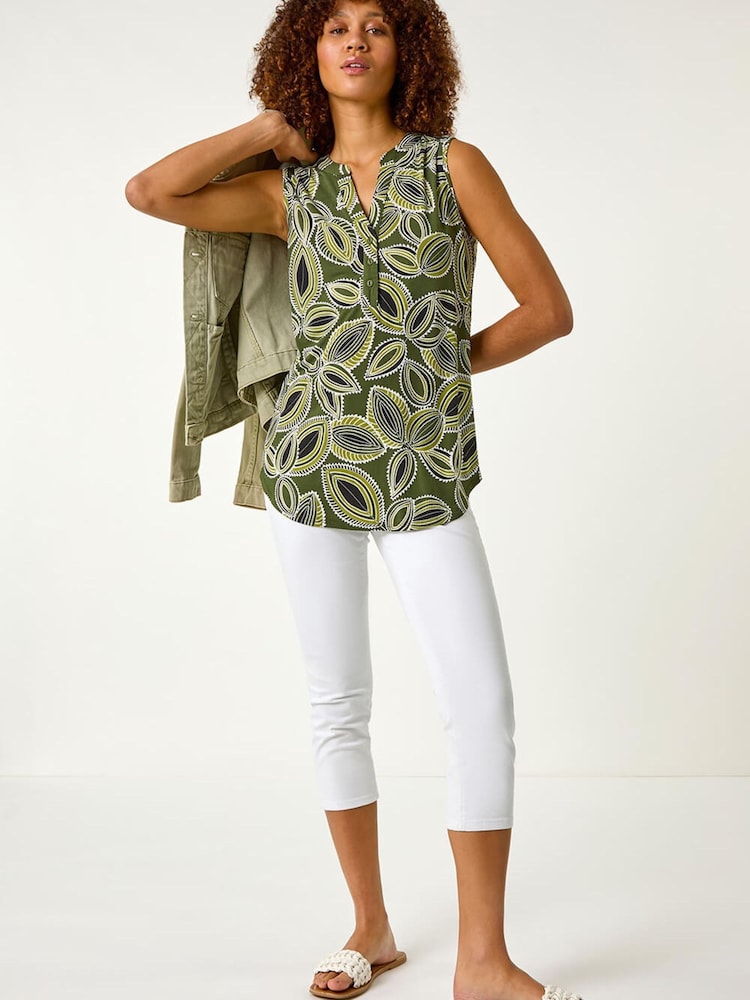 Roman Green Textured Leaf Print Vest Top - Image 2 of 5