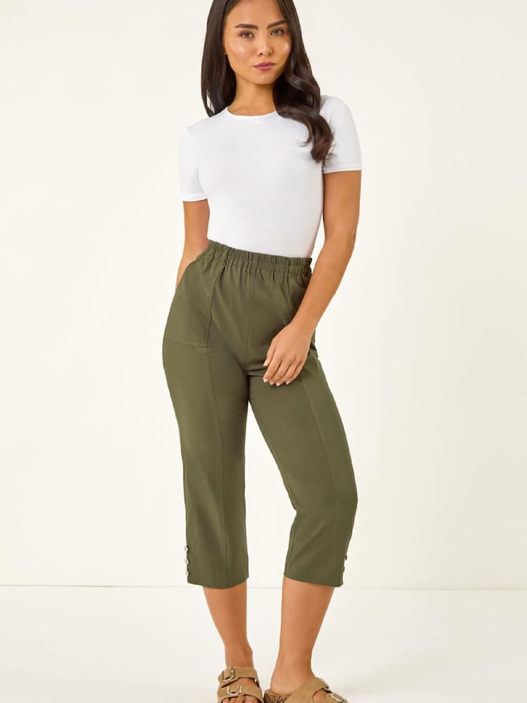 Roman Green Bengaline Cropped Trousers - Image 1 of 5 Roman Green Bengaline Cropped Trousers - Image 1 of 5