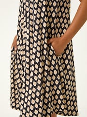 Roman Black Petite Print V-Neck Swing Pocket Dress - Image 5 of 5