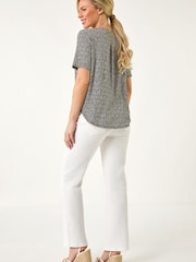 Roman Black Petite Spot V-Neck Stretch Blouse - Image 3 of 5