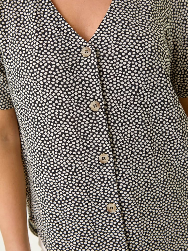 Roman Black Petite Spot V-Neck Stretch Blouse - Image 5 of 5