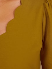 Love & Roses Mustard Yellow 3/4 Sleeve Scallop V-Neck Jersey Top - Image 5 of 5