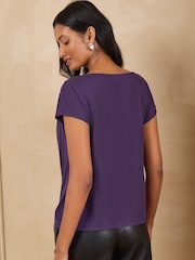 Love & Roses Purple Cowl Neck Drape Short Sleeve T-Shirt - Image 5 of 5