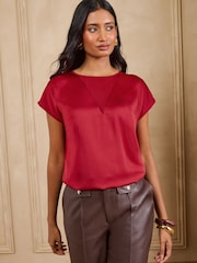 Malla roja - Camiseta de punto con espalda de satén de Love & Roses - Imagen 2 de 5