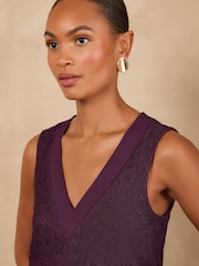 Love & Roses Black Cherry All Over Lace V-Neck Vest - Image 2 of 5