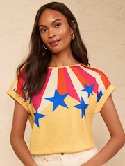 Love & Roses Yellow Star Print Petite Crew Neck Jersey T-Shirt - Image 1 of 4