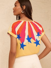 Love & Roses Yellow Star Print Petite Crew Neck Jersey T-Shirt - Image 4 of 4