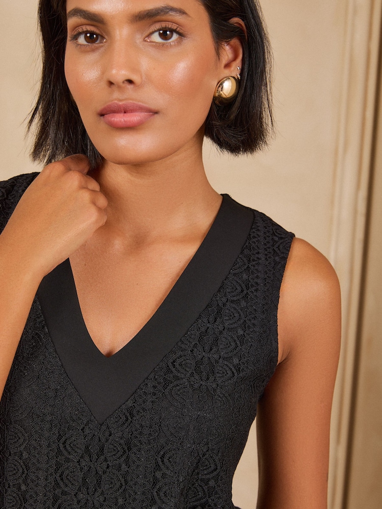 Love & Roses Black All Over Lace V-Neck Vest - Image 2 of 4 Love & Roses Black All Over Lace V-Neck Vest - Image 2 of 4