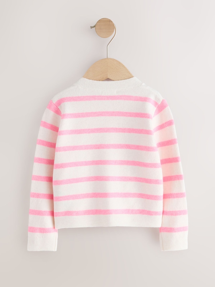 Ecru Pink stripe Knit Cardigan (3mths-7yrs) - Image 2 of 4