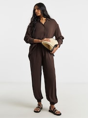 Simply Be Brown Oversized Crinkle Shirt - Image 1 of 4