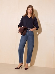 Friends Like These Mid Wash Denim Barrel Jeans - Image 1 of 5