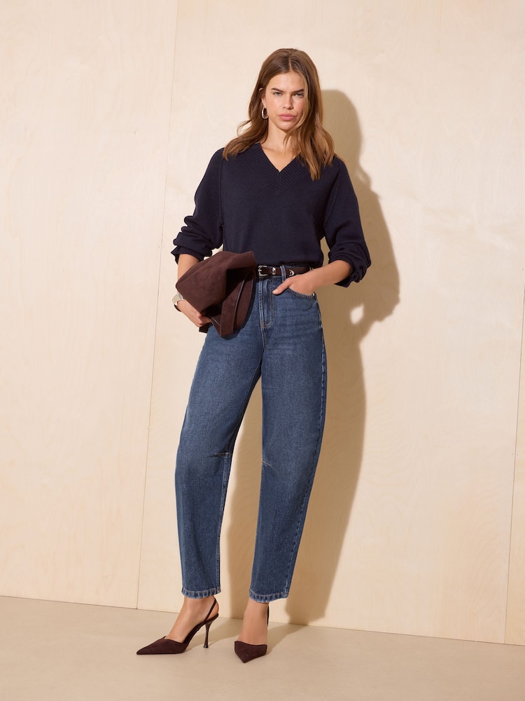 Friends Like These Mid Wash Denim Barrel Jeans - Image 1 of 5