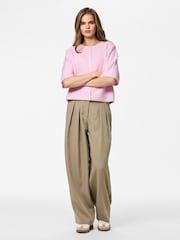 PIECES Pink Short Sleeve O-Neck Knit Cardigan - Image 1 of 4