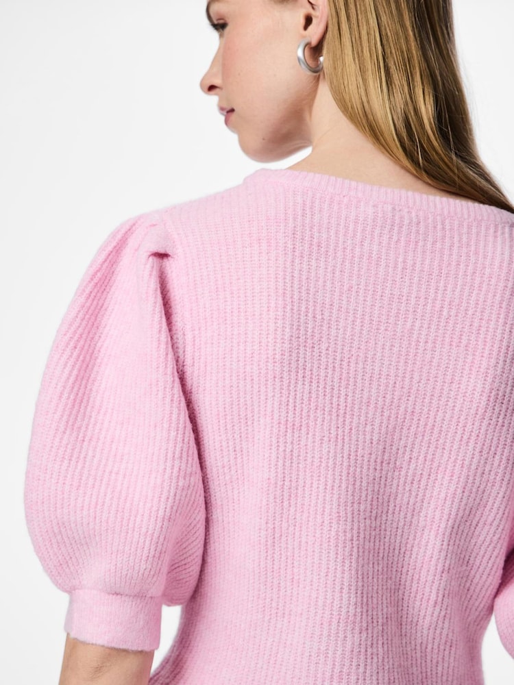 PIECES Pink Short Puff Sleeve Knit Cardigan - Image 3 of 3
