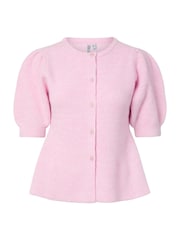 Pieces Pink Short Sleeve Puff Knit Cardigan - Image 4 of 5