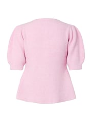 Pieces Pink Short Sleeve Puff Knit Cardigan - Image 5 of 5