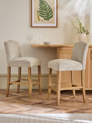 Chenille Stripe Moss Green Light Wood Leg Malvern Bar Stool - Image 1 of 8