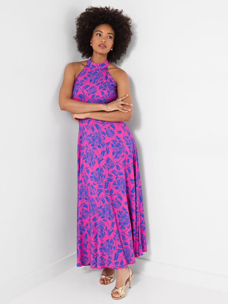 Joe Browns Pink Petite Remarkable Printed Halter Neck Dress - Image 2 of 6