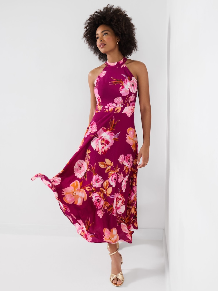 Joe Browns Pink Petite Lulu Floral Halter Neck Dress - Image 1 of 6