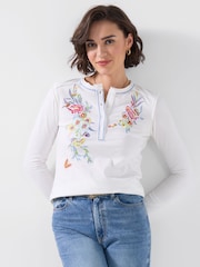 Joe Browns White Remarkable Embroidered Henley Top - Image 4 of 6