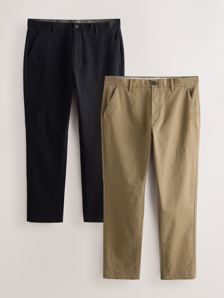 Black/Nude Slim Fit Stretch Chino Trousers 2 Pack - Image 1 of 6 Black/Nude Slim Fit Stretch Chino Trousers 2 Pack - Image 1 of 6