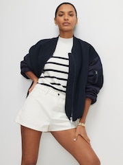 River Island Cream Elasticated Waist Denim Shorts - Image 1 of 4