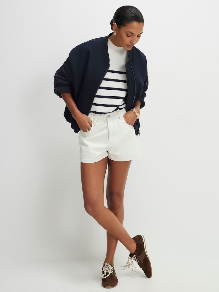 River Island Cream Elasticated Waist Denim Shorts - Image 2 of 4 River Island Cream Elasticated Waist Denim Shorts - Image 2 of 4
