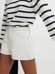 River Island Cream Elasticated Waist Denim Shorts - Image 4 of 4