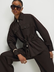 River Island Brown Zip Through Drawstring Shacket - Image 1 of 4