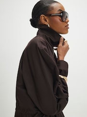 River Island Brown Zip Through Drawstring Shacket - Image 4 of 4