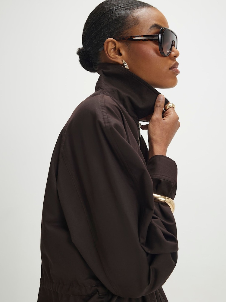 River Island Brown Zip Through Drawstring Shacket - Image 4 of 4 River Island Brown Zip Through Drawstring Shacket - Image 4 of 4