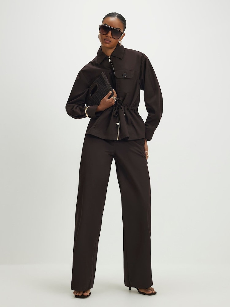 River Island Brown Drawstring Denim Trousers - Image 1 of 4