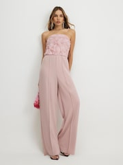 River Island Pink 3D Floral Bandeau Jumpsuit - Image 1 of 4