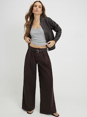 River Island Brown High Rise Belted Pleated Wide Leg Jeans - Image 1 of 4