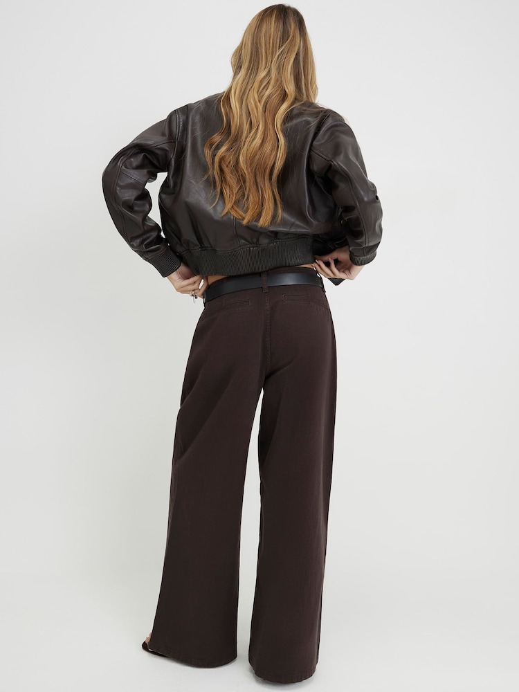 River Island Brown High Rise Belted Pleated Wide Leg Jeans - Image 2 of 4