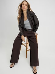 River Island Brown High Rise Belted Pleated Wide Leg Jeans - Image 3 of 4