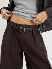 River Island Brown High Rise Belted Pleated Wide Leg Jeans - Image 4 of 4